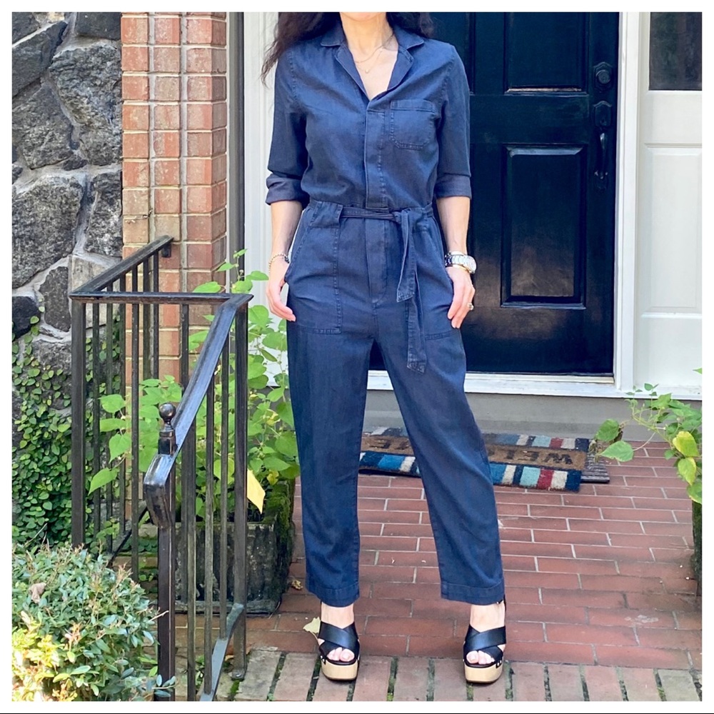 BOHO WORKMAN CHIC JEAN JUMPSUIT WITH POCKETS - Picture 2 of 10